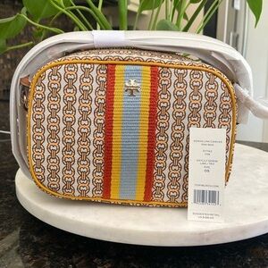 Tory Burch Gemini Link Canvas Mini Crossbody in Yellow, Orange, Blue & Cream